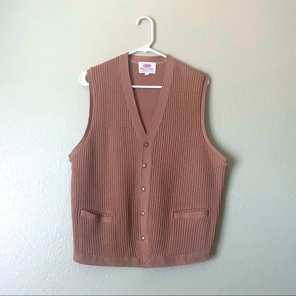 Vintage British England Tan Wool Sweater Vest in Mocha Mousse - Picture 1 of 6
